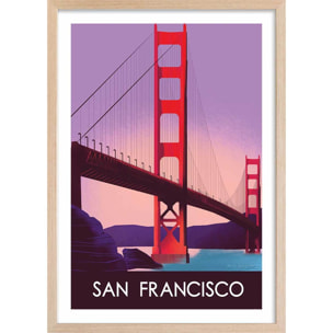 Affiche ville Le pont de San Francisco Affiche + cadre en bois - Chêne