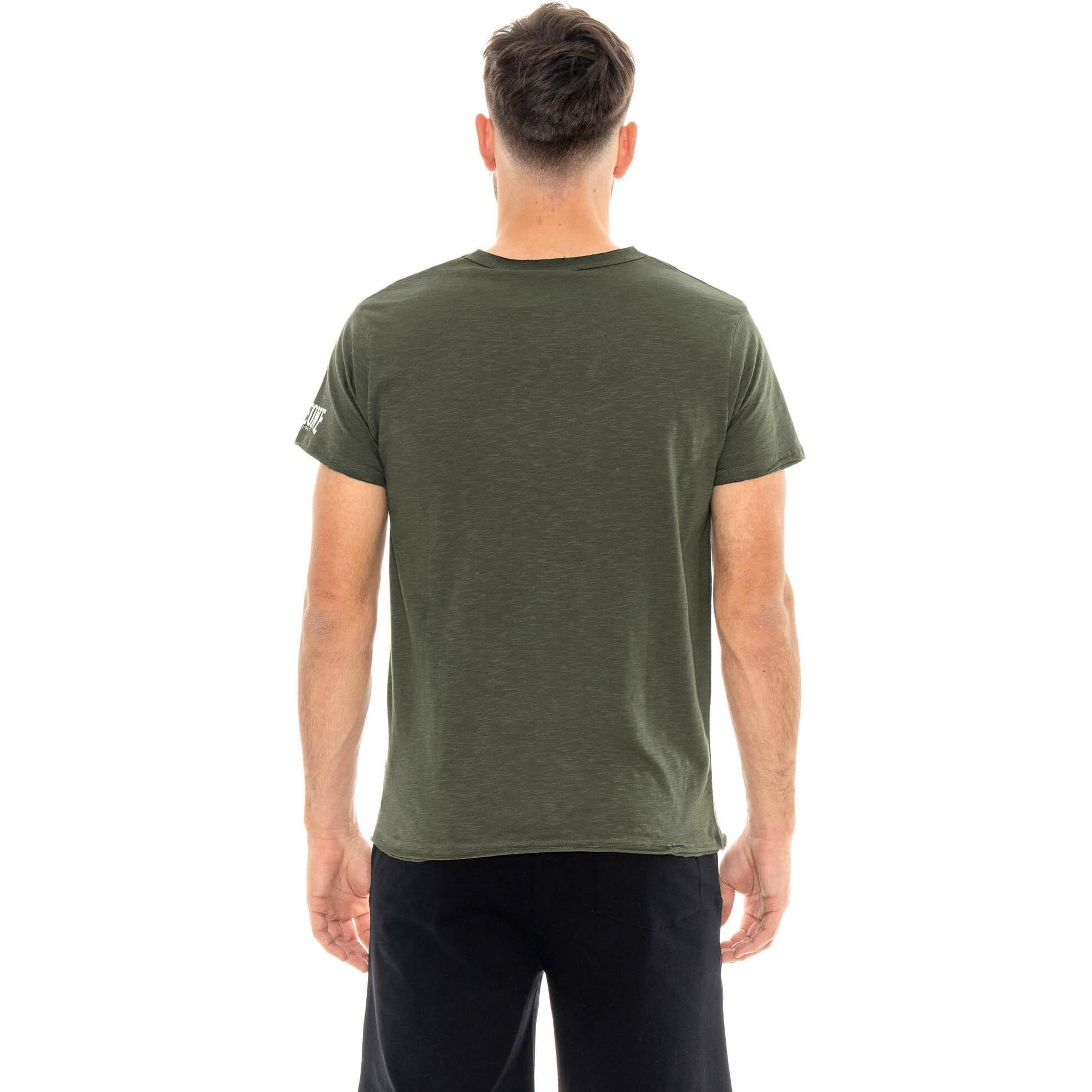 Camiseta de manga corta para hombre de tejido slub con pequeño logo.