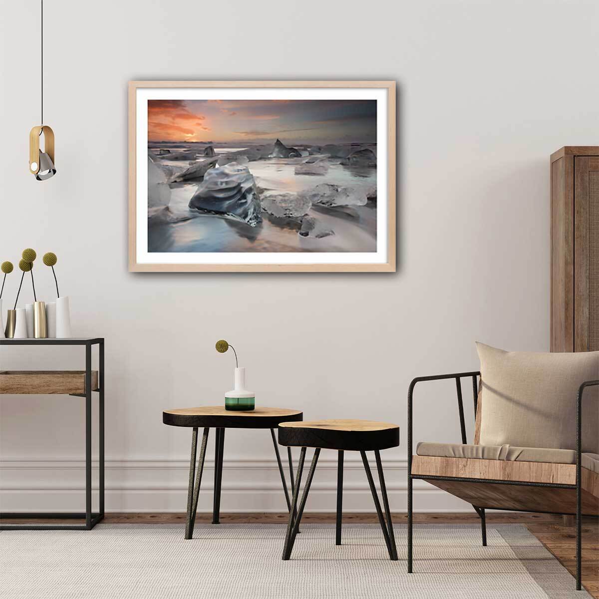 Affiche paysage Lagon glace Affiche + cadre en bois - Chêne