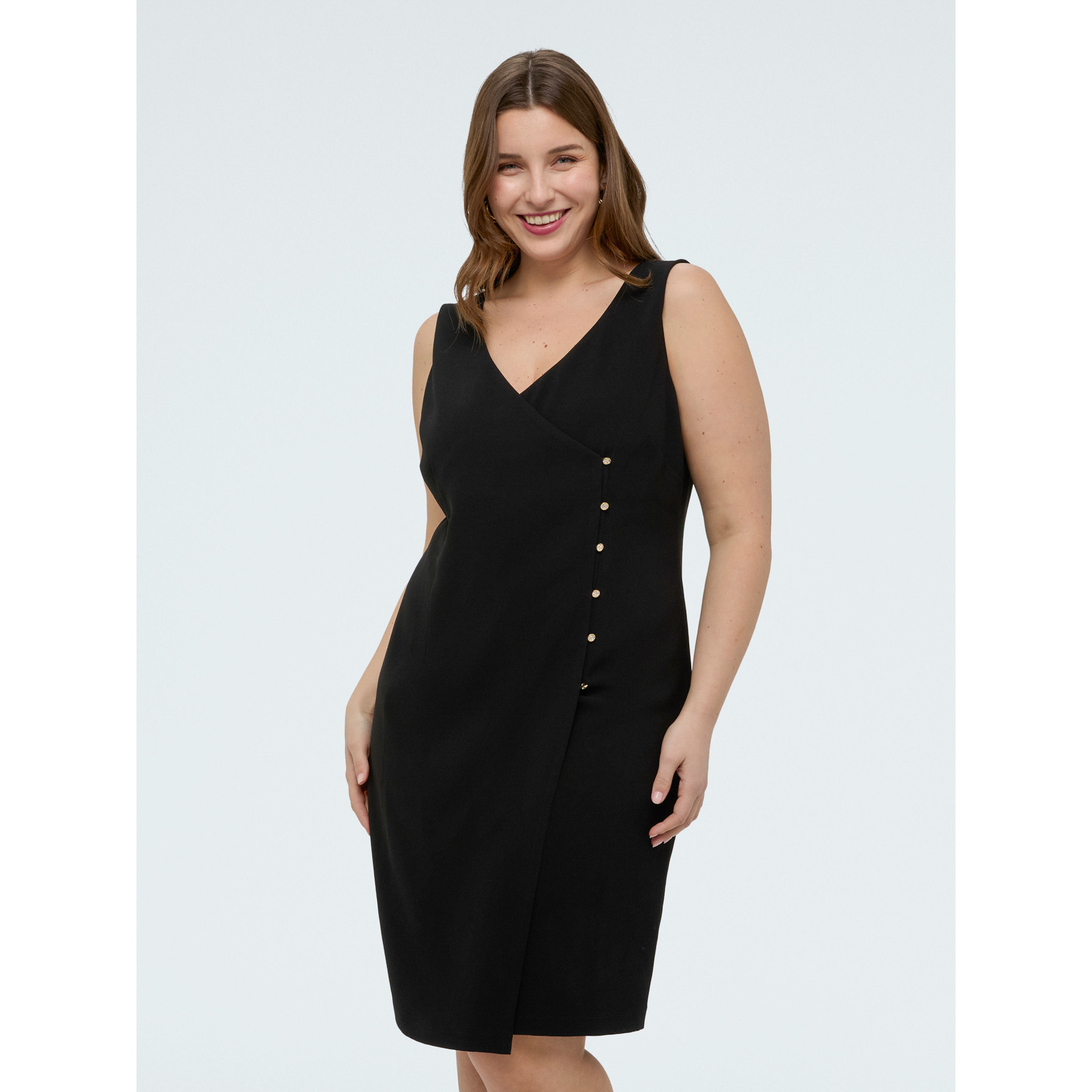 Fiorella Rubino - Vestido tubo con botones joya - GLAM - Negro