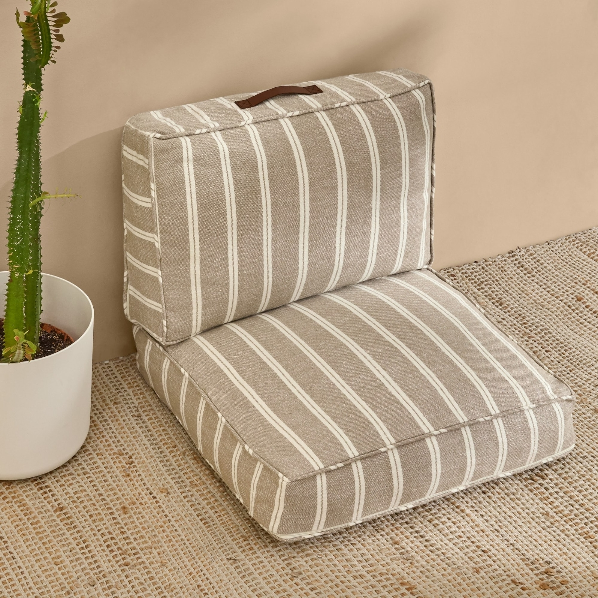 Funda de cojín chill out rayas Liri2 color marron beige Algodón
