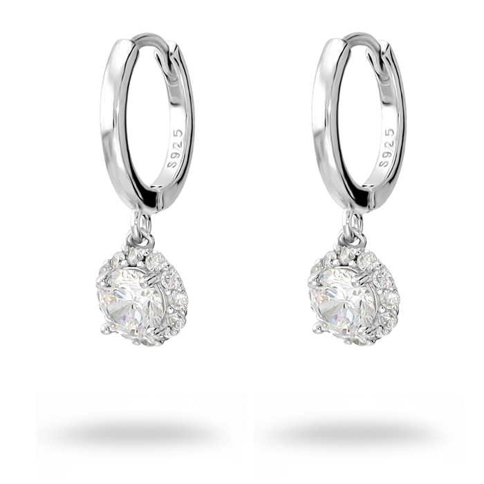 Orecchini a Cerchio in Argento 925 placcato Rodio con Punto Luce in Cubic Zirconia