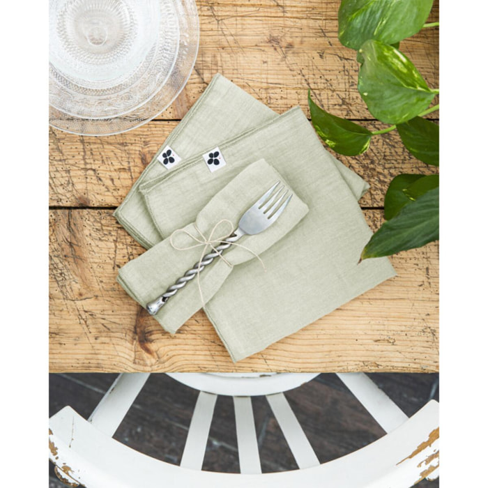 Lot de 3 serviettes de table ''Gaïa'' 40 x 40 cm ''Gaze de Coton'' - Gaïa Vert d'Eau