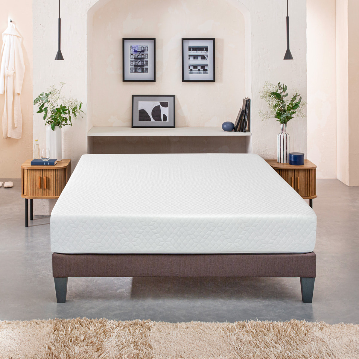 Ensemble Matelas Memoire de forme Absolu avec sommier en bois