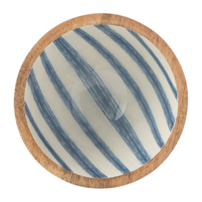 J-Line Bol Rayures Bois De Manguier Bleu/Blanc Small