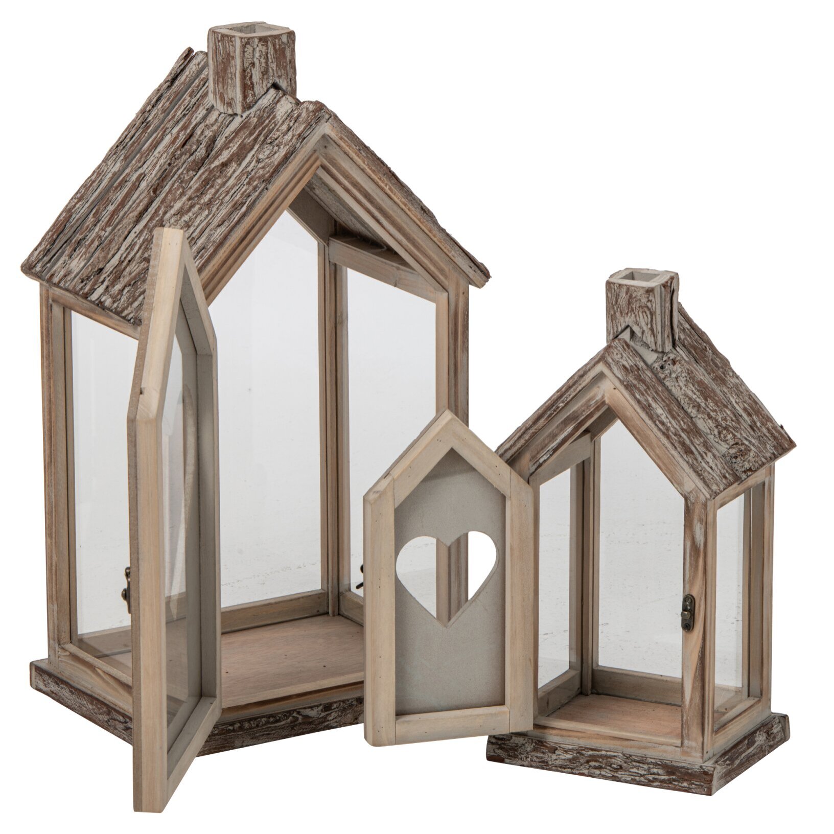 J-Line Set de 2 lanternes cœur - bois de sapin - beige