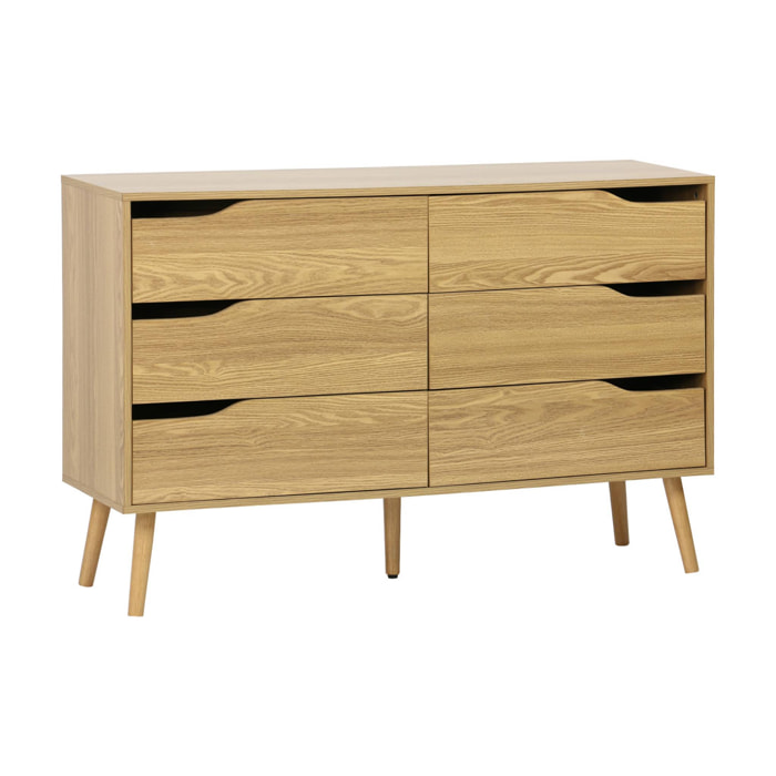 Commode effet frêne. 6 tiroirs. pieds en pin massif