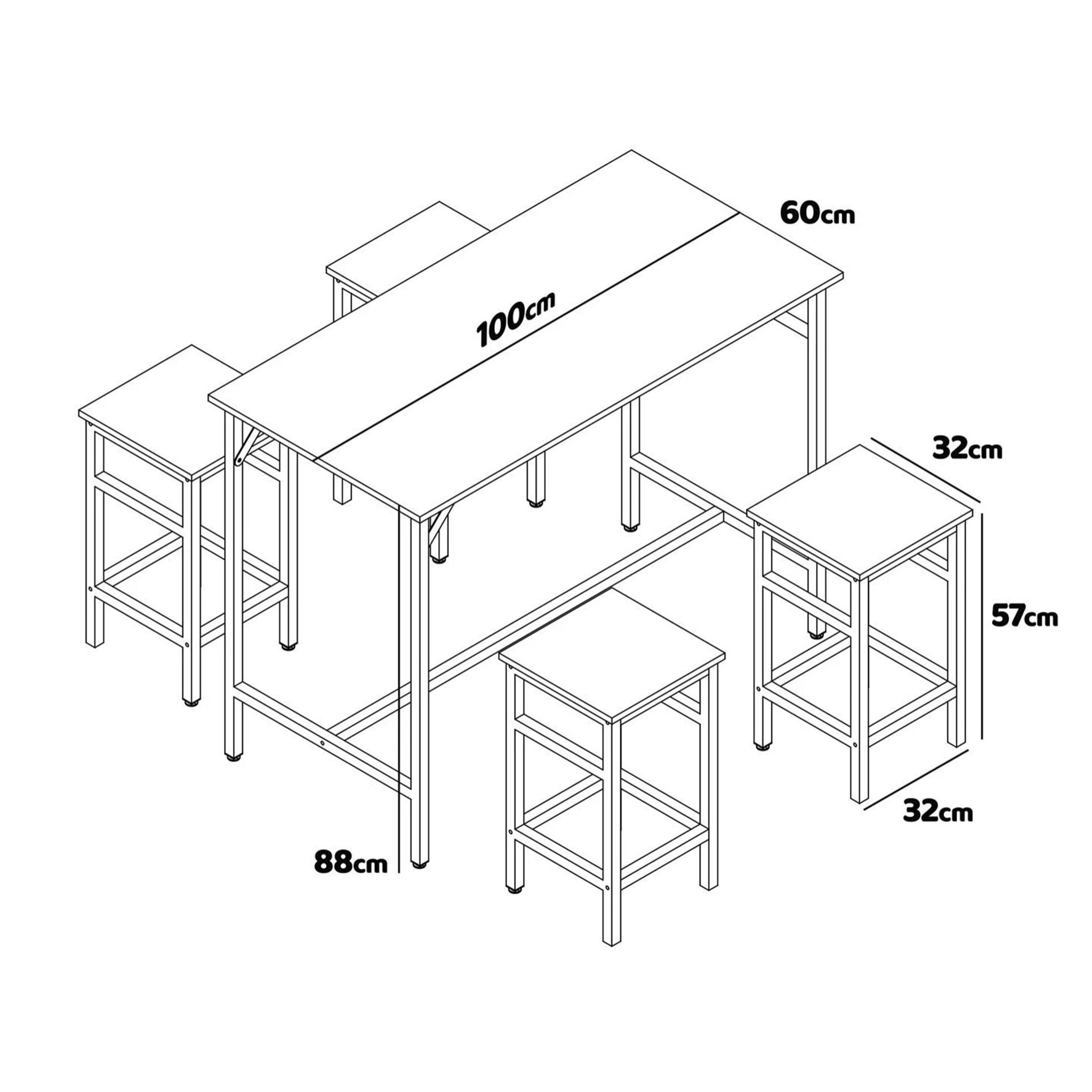 Sabi - Tavolo bar con 4 sgabelli quadrati in stile industrial oak, set angolo breakfast