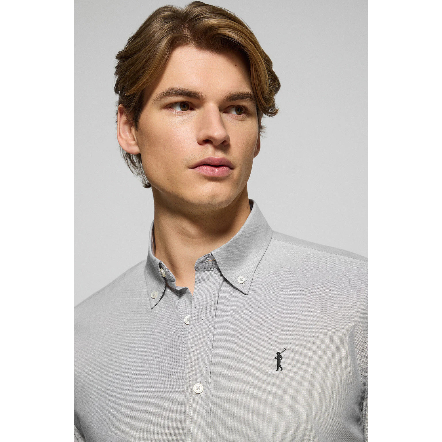 Camisa oxford verde grisáceo con logo bordado Rigby Go