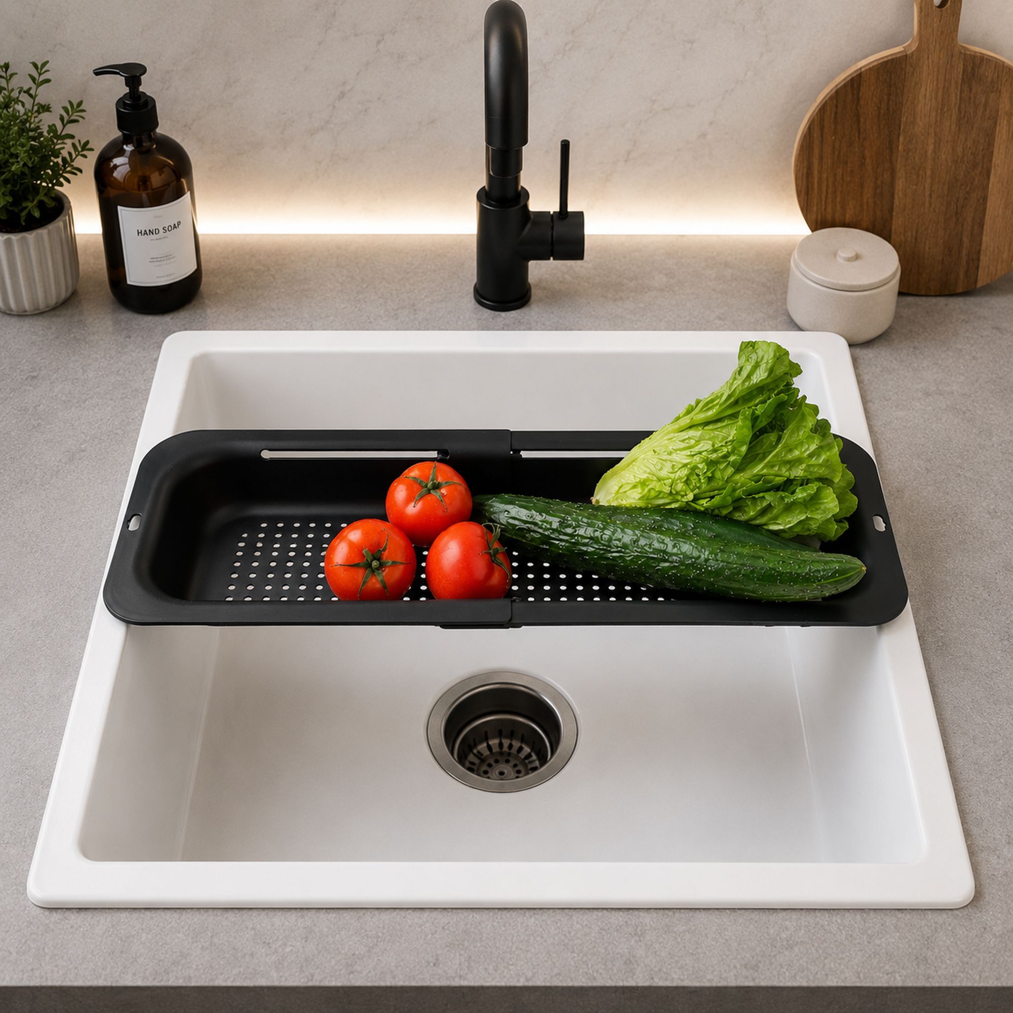 Panier égouttoir extensible 34.5-48cm en polypropylène et inox