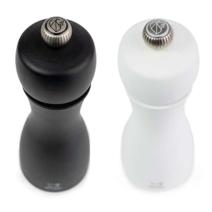 Duo de moulins à poivre et à sel manuels en bois couleur noir et blanc 15 cm Tahiti