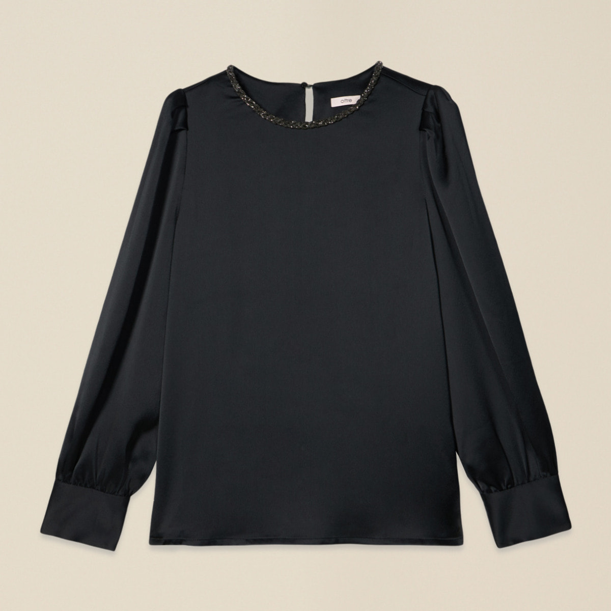 Oltre - Blusa de raso con detalle joya - Negro