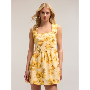 Motivi - Mini vestido en popelina con estampado floral - Amarillo