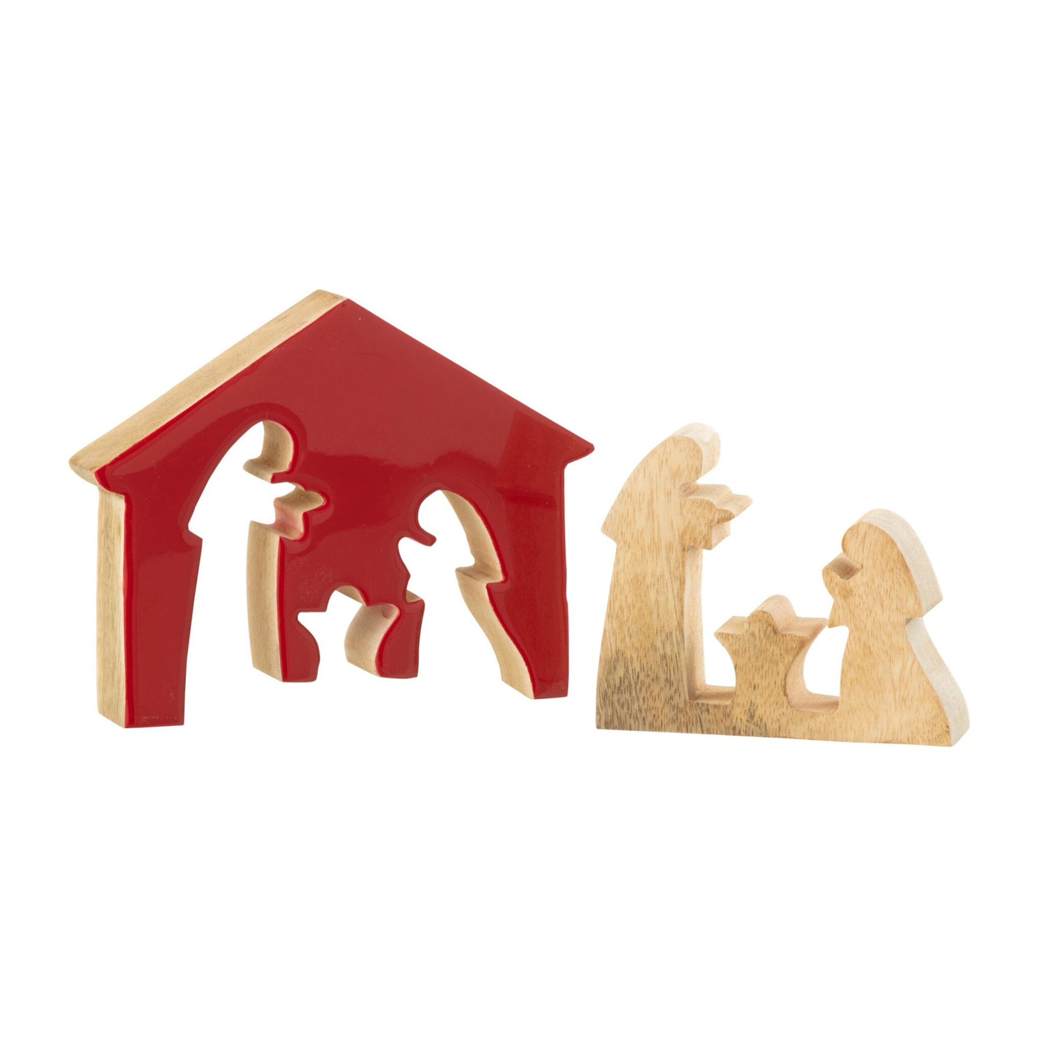 J-Line décoration Crèche Noël Maison - bois - rouge/naturel - medium