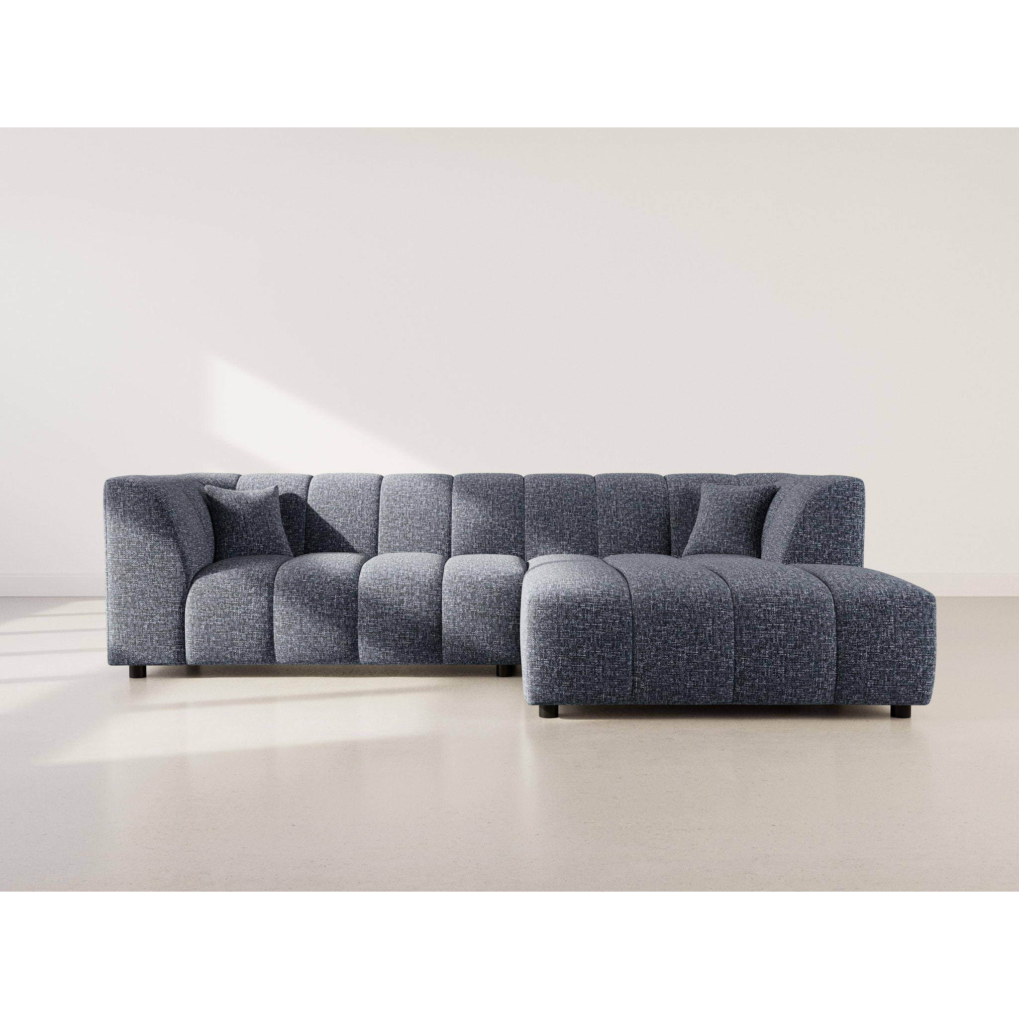 Curtis - canapé d'angle droit 4 places avec accoudoir en tissu texturé - Bleu