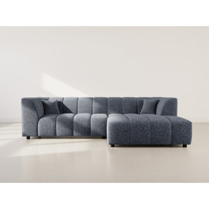 Curtis - canapé d'angle droit 4 places avec accoudoir en tissu texturé - Bleu