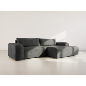 Rebecca - canapé d'angle droit 4 places convertible avec coffre en velours texturé - Gris Anthracite