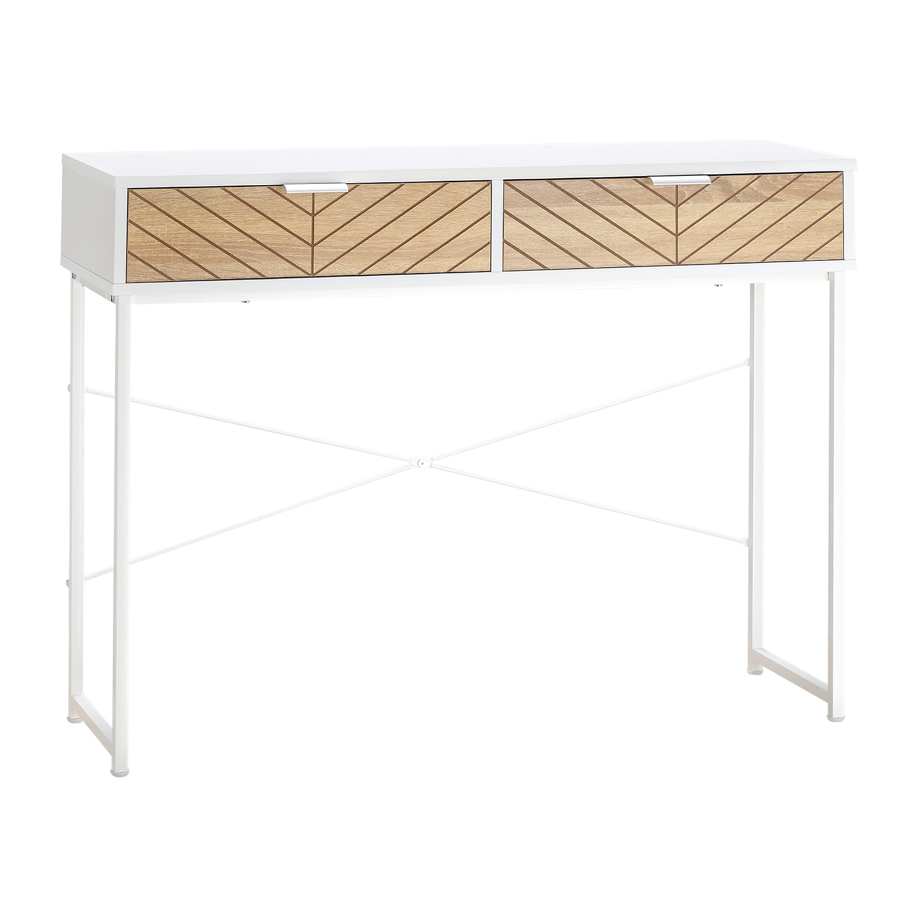 Mesa de Consola 100x30x75 cm Mesa de Entrada con 2 Cajones de Almacenamiento y Marco de Metal Mueble Recibidor Moderno para Pasillo Salón Blanco