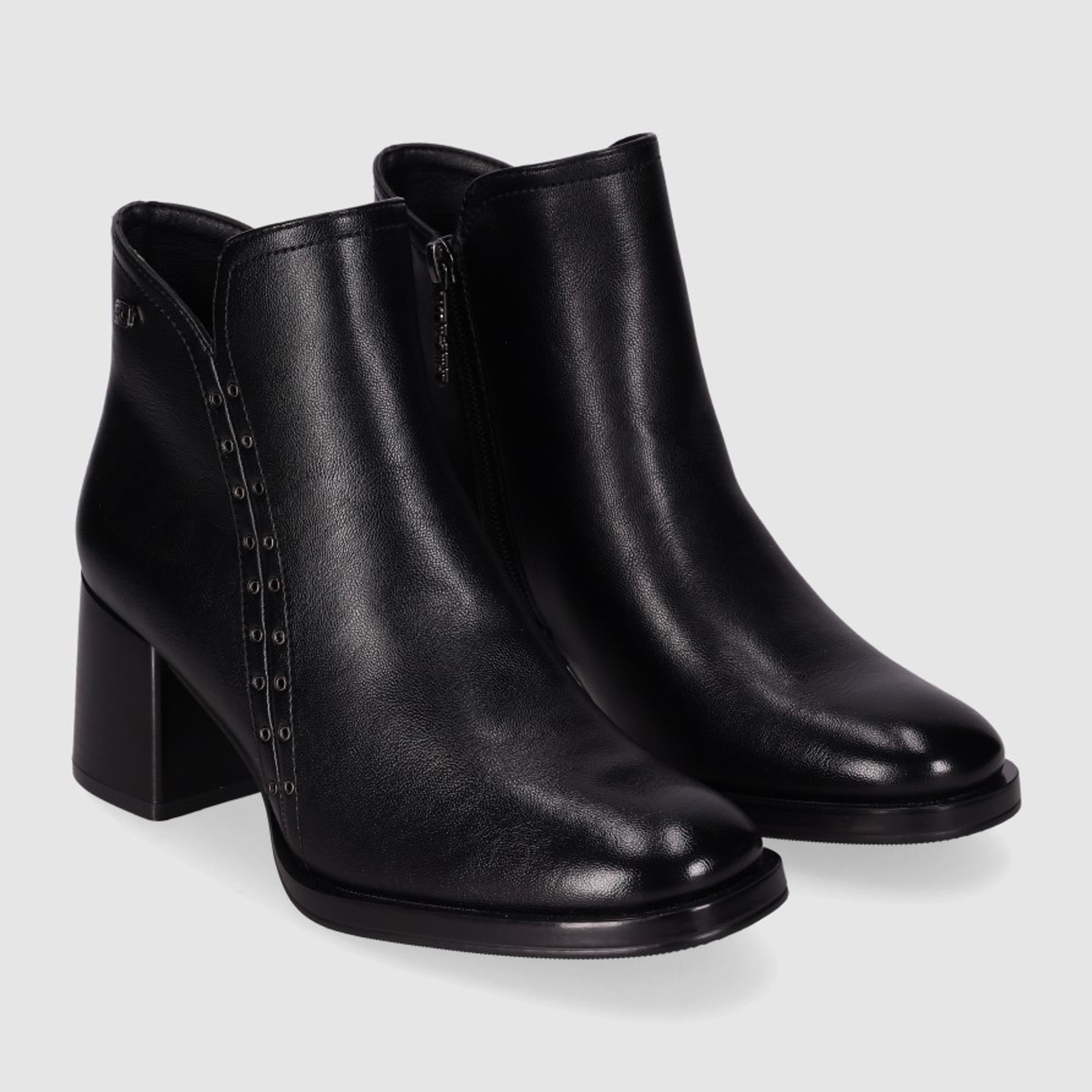 Botines de Piel Sintética - Negro - Tacón: 6 cm
