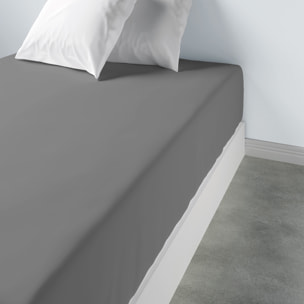 Drap housse coton 57fils uni - bonnet 35cm gris clair