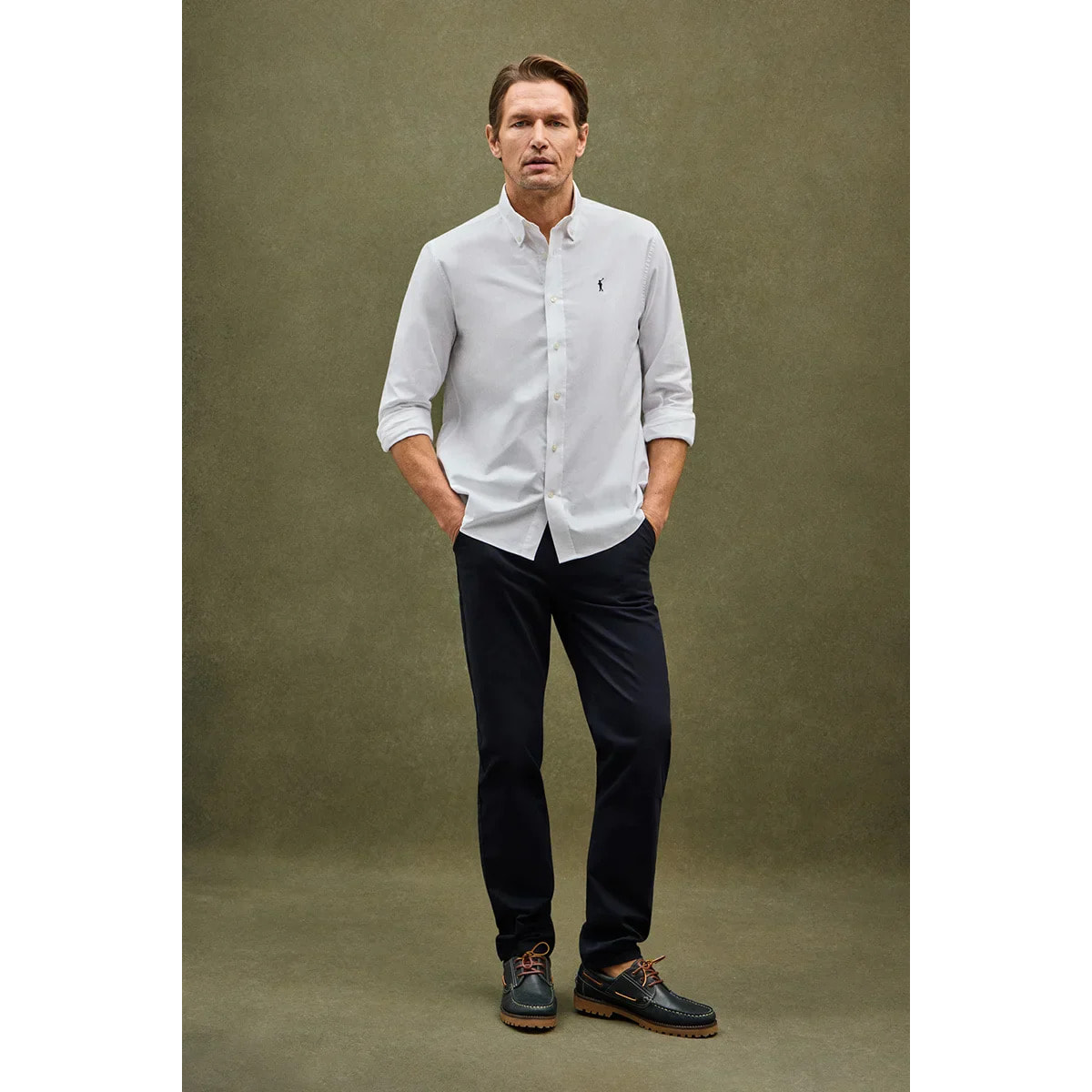 Camicia oxford bianca regular fit e logo Rigby Go