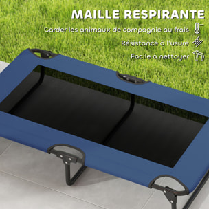 Transat pour animaux pliable - lit pour chien - lit à pieds pour chien dim. 107 x 61 x 20 cm - bleu