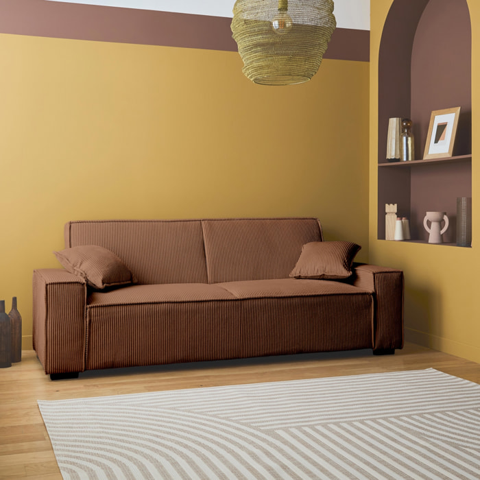Canapé convertible 3 places camel velours côtelé L 231 x P 96.5 x H 80cm