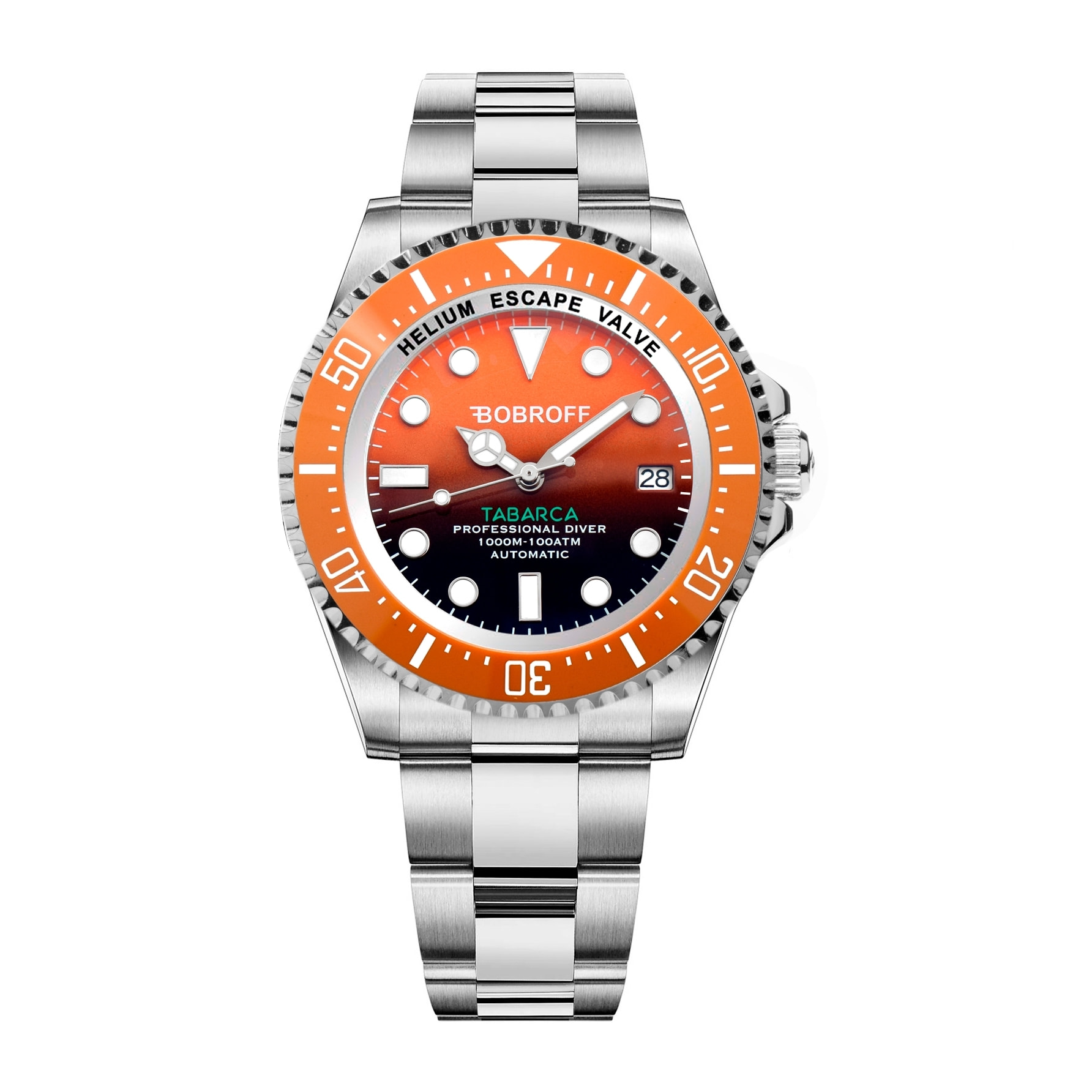 Bobroff - Reloj de hombre automatico diver profesional de buceo, 1000 m, Naranja, 44MM, valvula de helio BF0004bn