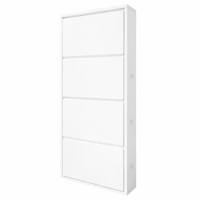 Scarpiera Slim In Metallo 4 Ante A Ribalta Ultra Sottile Salvaspazio Mobile Portascarpe Moderno Ingresso Camera Corridoio 138 x 50 x 15 Cm Bianco
