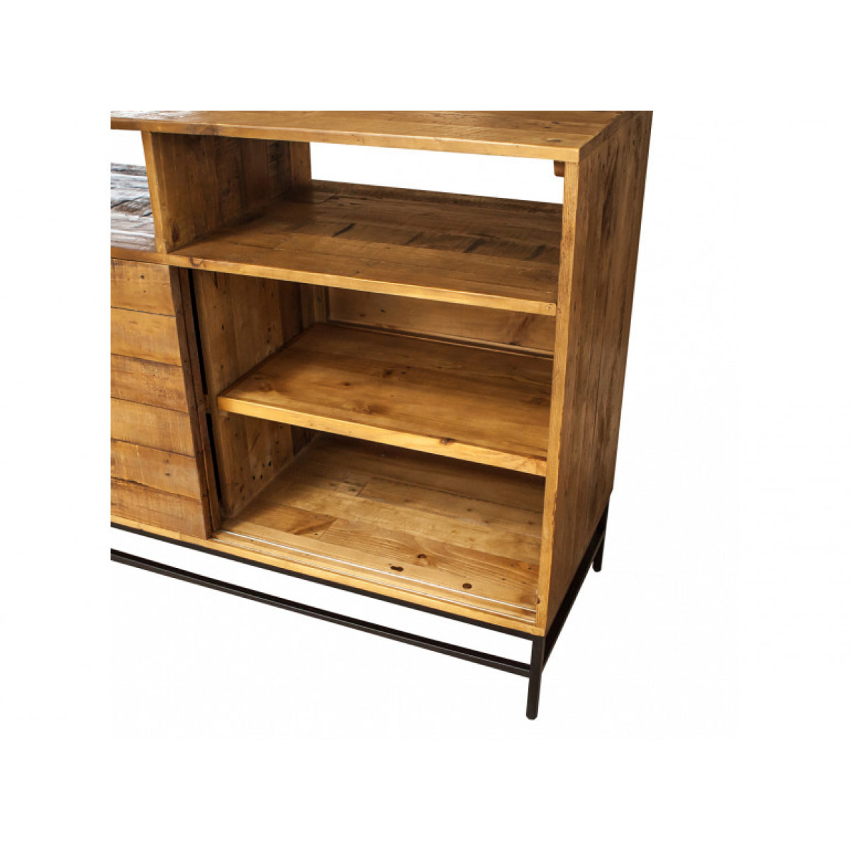 Bar en bois de pin recyclé métal noir L140cm - INDUS