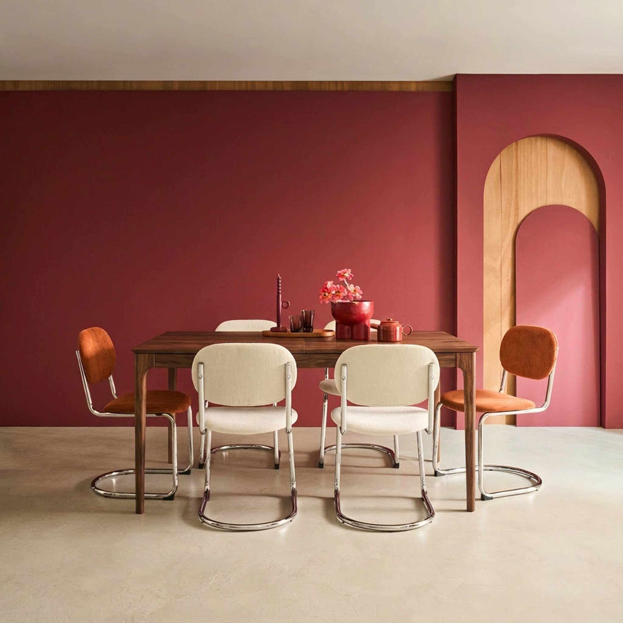 Table à manger rectangulaire extensible bois d'hévéa et placage frêne 6-8 places ELENA