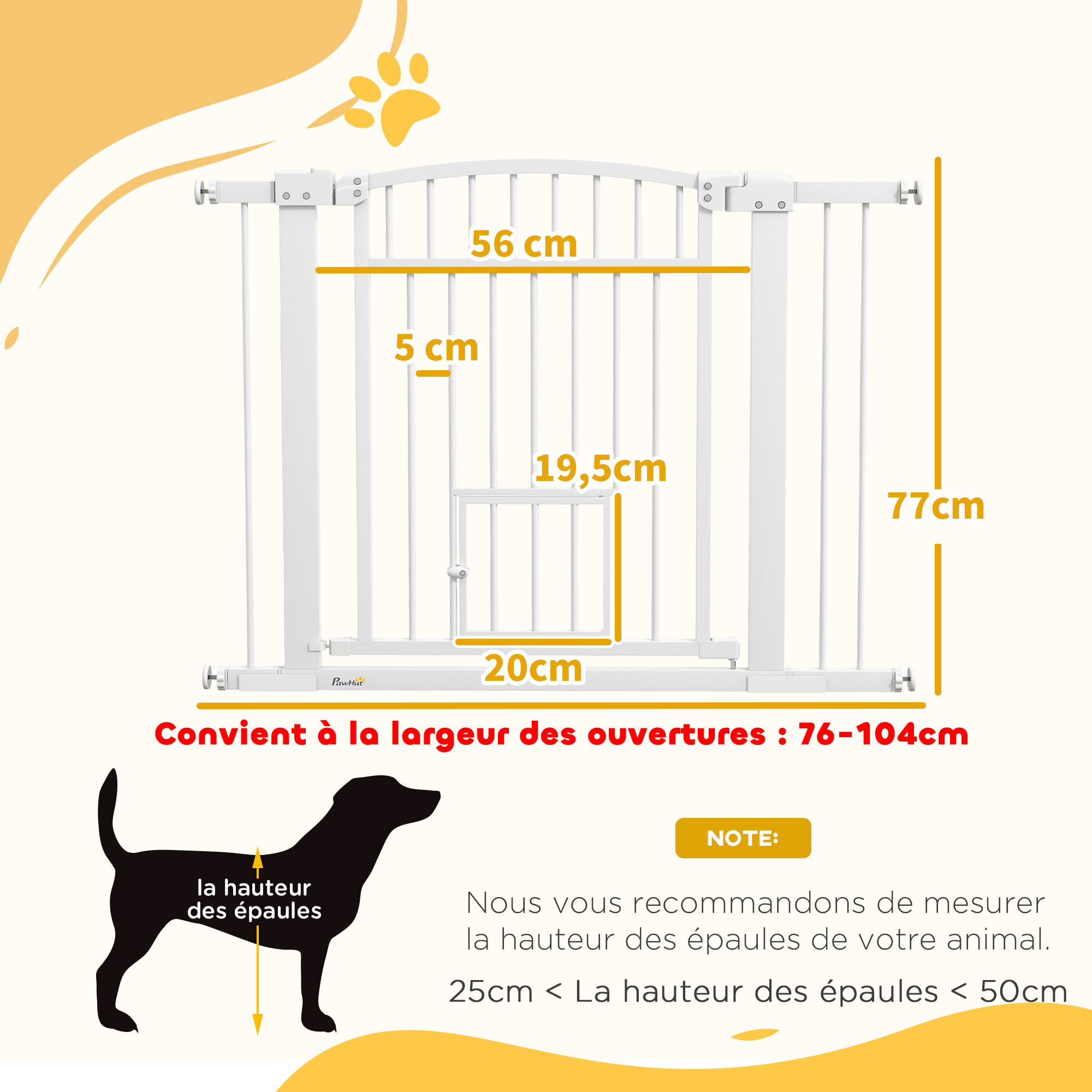 Barrière de sécurité pour chien - barrière à pression ajustable - 2 portes verrouillables - acier blanc