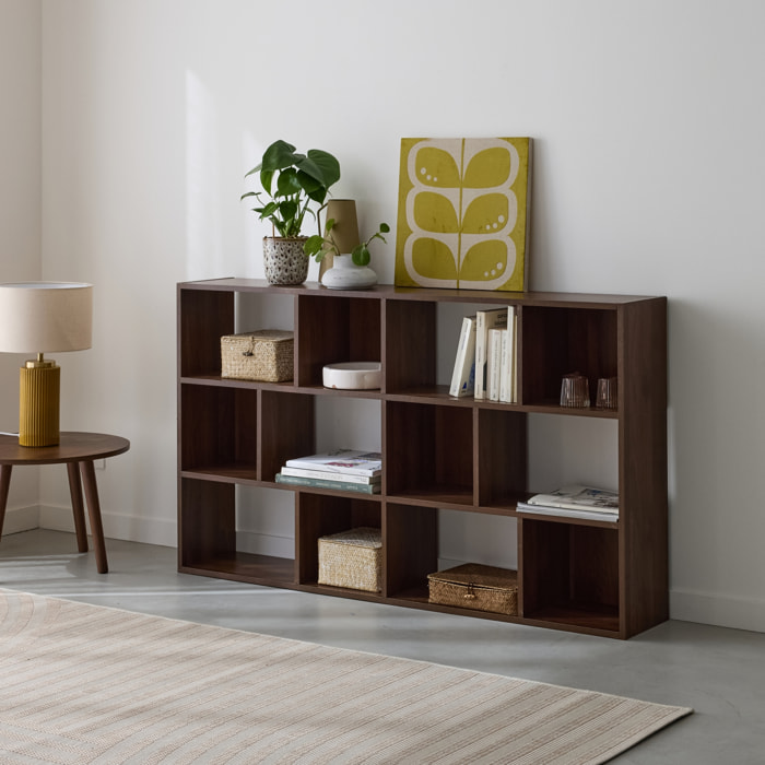 Etagère bibliothèque décor bois 3 étagères 12 compartiments PIETER