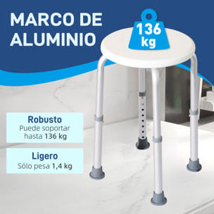 Taburete de Ducha, Silla Ducha Personas Mayores Antideslizante con Altura Regulable, Carga 135 kg, Taburete de Baño para Ancianos y Discapacitados, Blanco