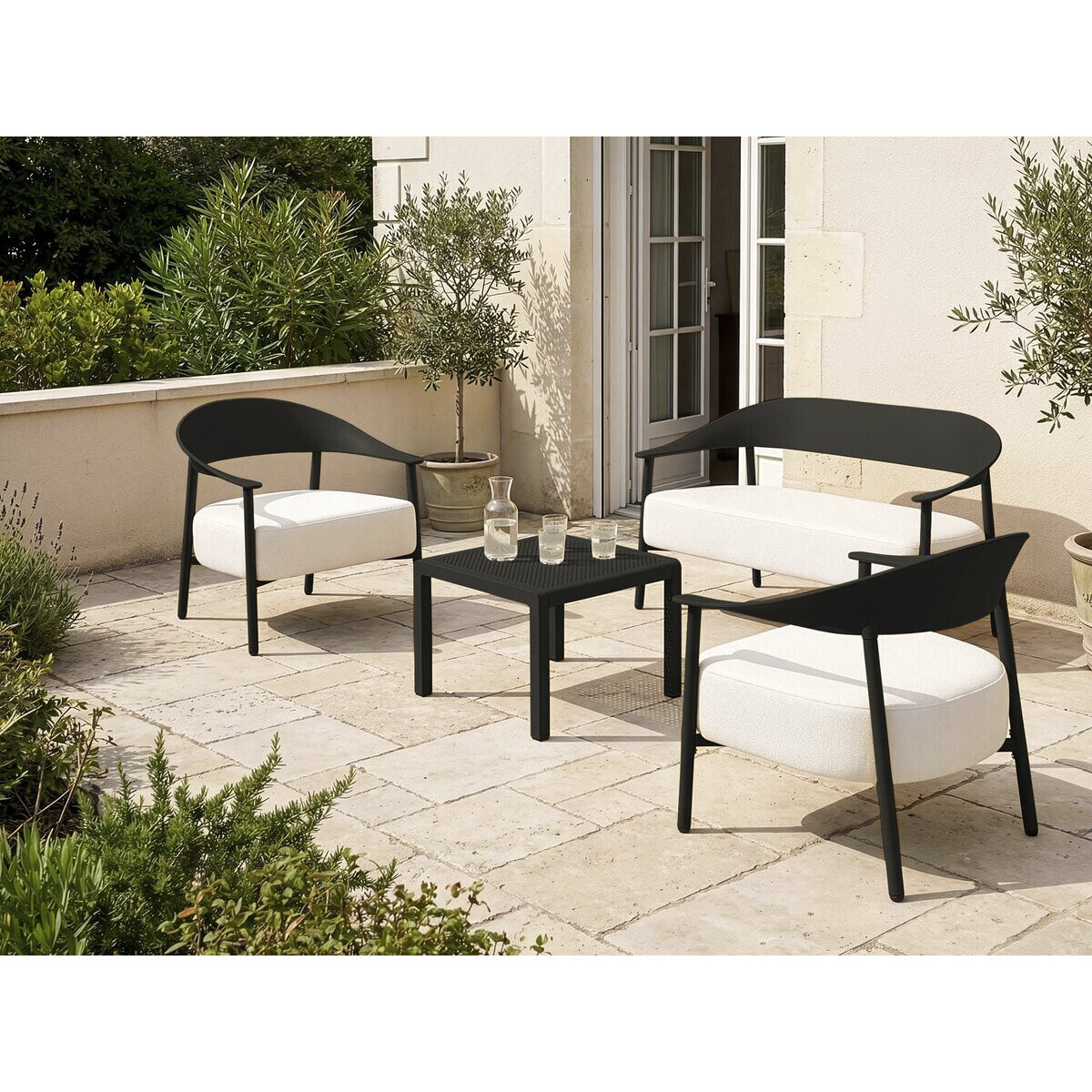 Canapé de jardin en plastique et métal "Céora" - 2 places - Noir