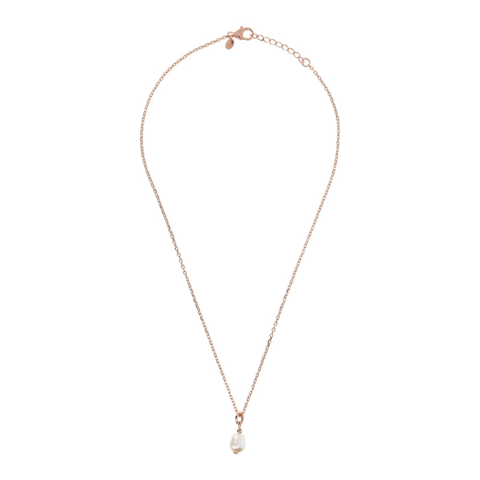 PERLAVIVA - Collana in Argento 925 placcato Oro Rosa 18Kt con Perla Ovale Bianca d'Acqua Dolce 8x10mm