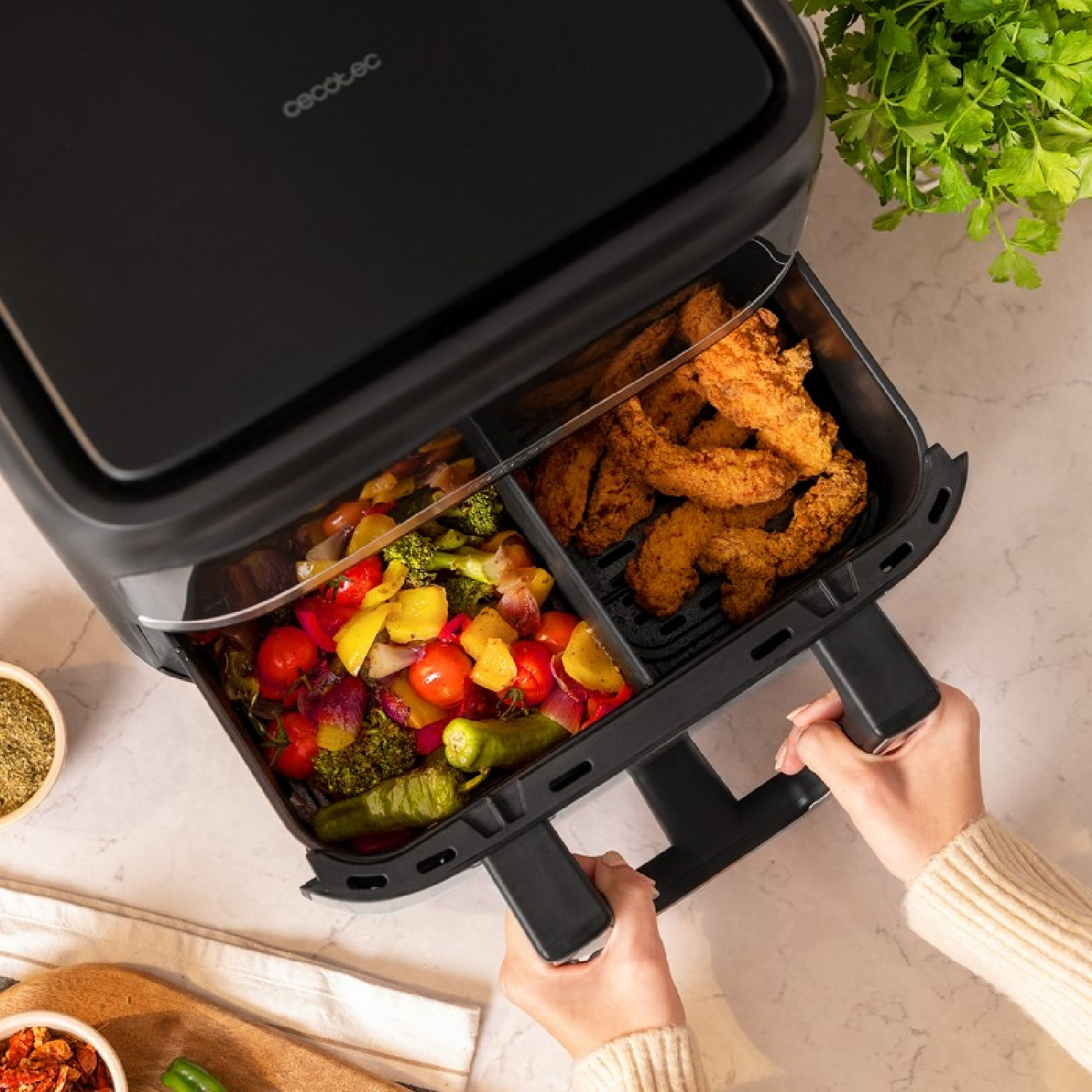 Cecotec Freidora de Aire sin Aceite de 9 L Cecofry Dual 9000 Air Fryer. 2850 W D