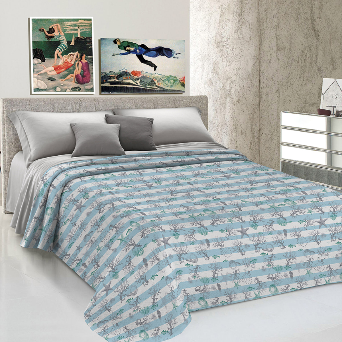 Copriletto di cotone marina riga verde 100% cotone