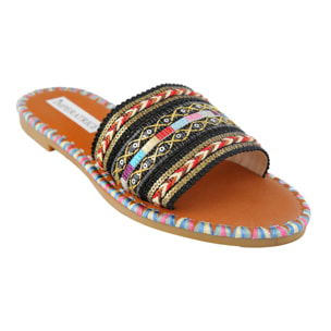 Ciabatte con fascia ricamata multicolore