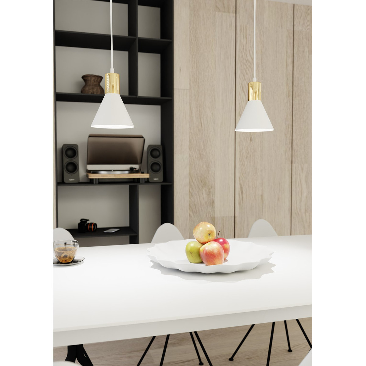Lampada a sospensione Rosa in acciaio bianco e oro