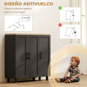 Aparador Estrecho de 3 Puertas, Aparador de Salón con Estantes Ajustables, para Cocina, Entrada, Comedor, Dormitorio, Negro, 90x30x90 cm