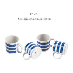 Set 4 tazas rayas 36cl ceramica rayas mediterranean scalpers home