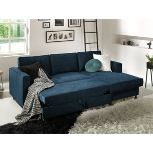 Jake - canapé d'angle droit - convertible avec coffre - 4 places - en velours côtelé - Bleu Ardoise