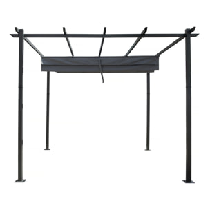 Pergola en aluminium avec toit rétractable - 3 x 3 m - Gris