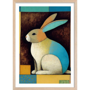 Affiche enfant lapin dans la boîte  Affiche + cadre en bois - Chêne