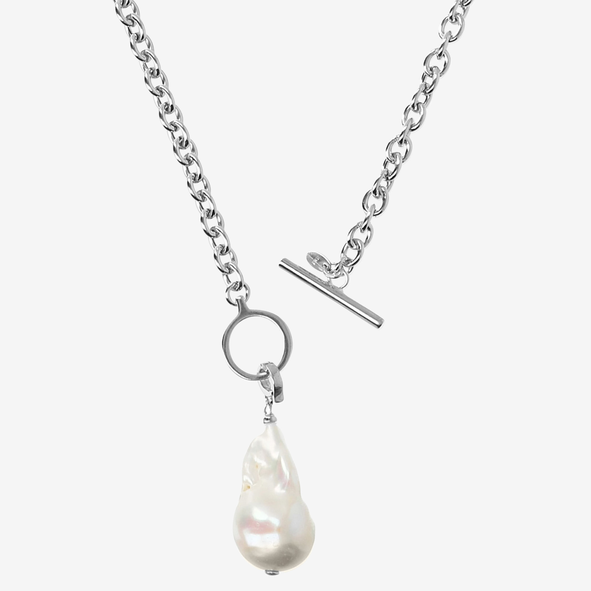 PERLAVIVA - Collana Girocollo Catena Rolo e Perla Scaramazza d'Acqua Dolce Bianca 16 mm