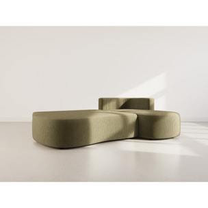 Mahina - canapé d'angle droit 4 places convertible avec coffre en velours côtelé - Vert