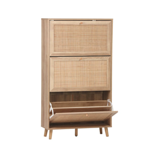Meuble à chaussures décor bois et cannage 3 abattants  BOHÈME