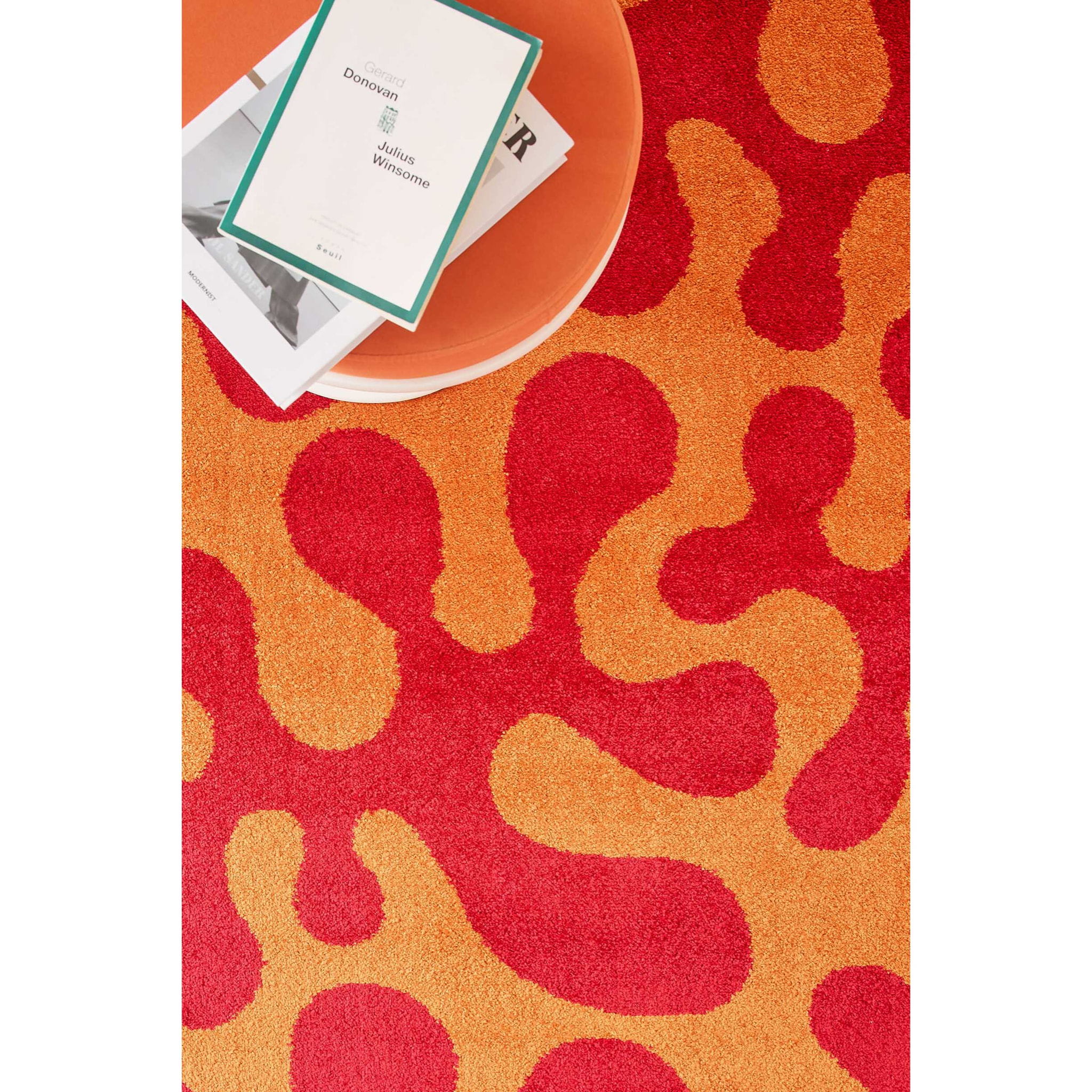 GROOVY - Tapis rétro coloré à motif abstrait - Confortable et moelleux - Rouge