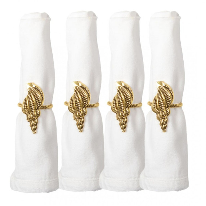 Lot de 4 ronds de serviettes coquillages dorés